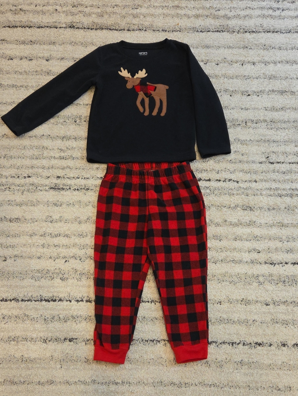 Carter's Black Top with Moose Applique and Red Buffalo Plaid Pajama Pants